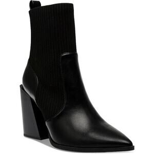 NEW Wild Pair Trinityy Pointed-Toe Pull-On Knit Dress Booties Black Smooth 8M